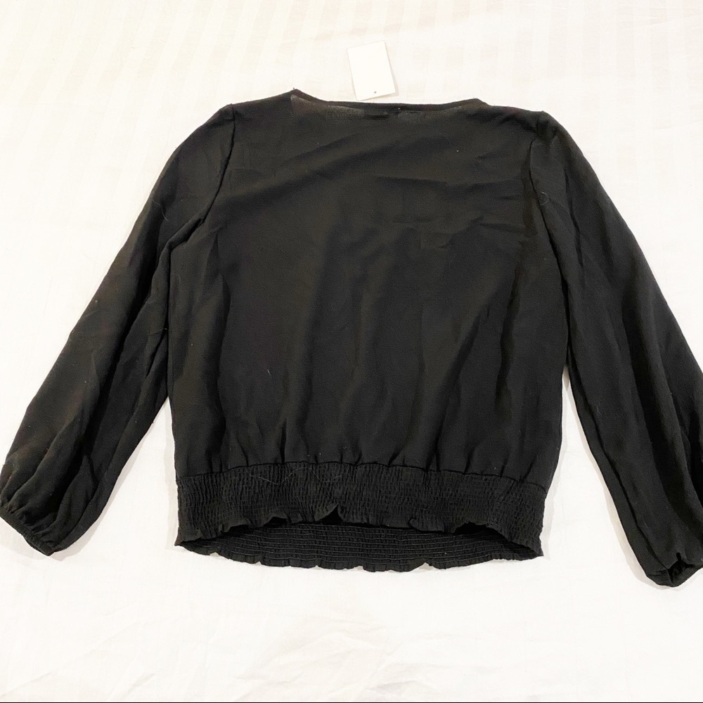 Como Blu Black Smocked-Hem Long Sleeve Blouse NWT Size M - Picture 6 of 9